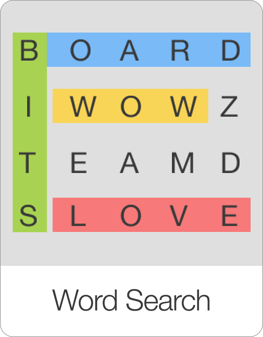 Word Search: Wörter im Buchstabenfeld finden