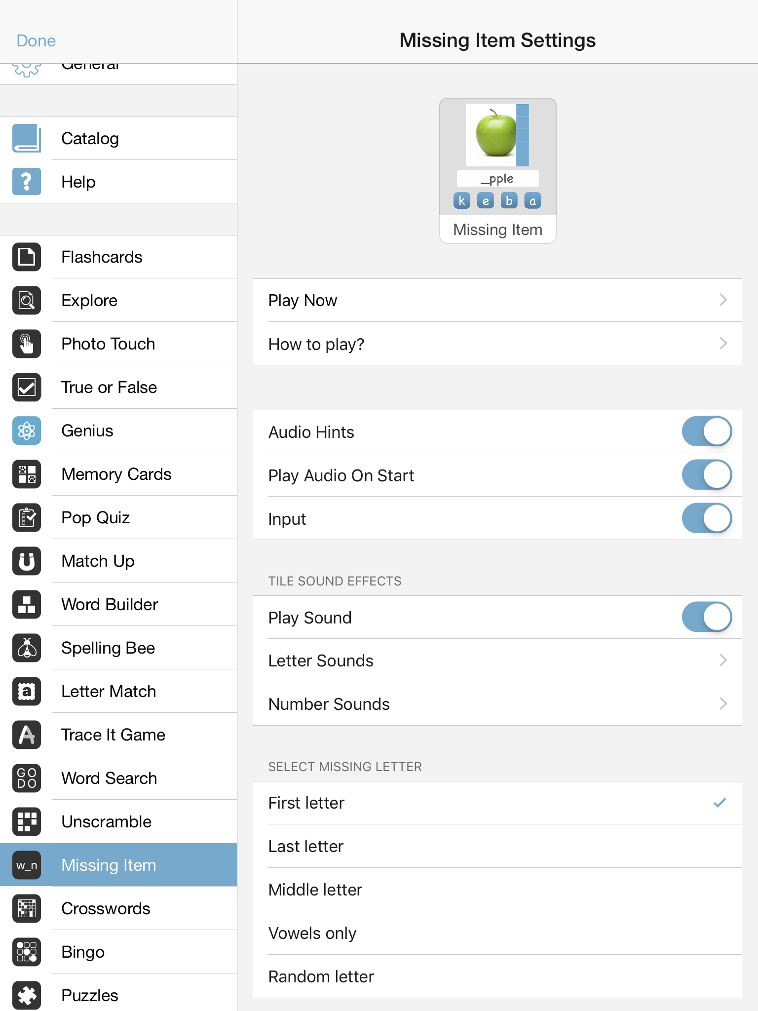 Missing Letter — Bitsboard | Flashcards & Mini-Games for Personalized Learning Screenshot