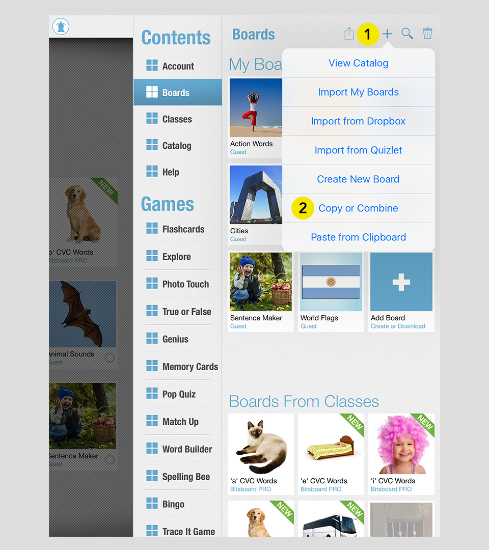 Copy or Combine boards in Bitsboard